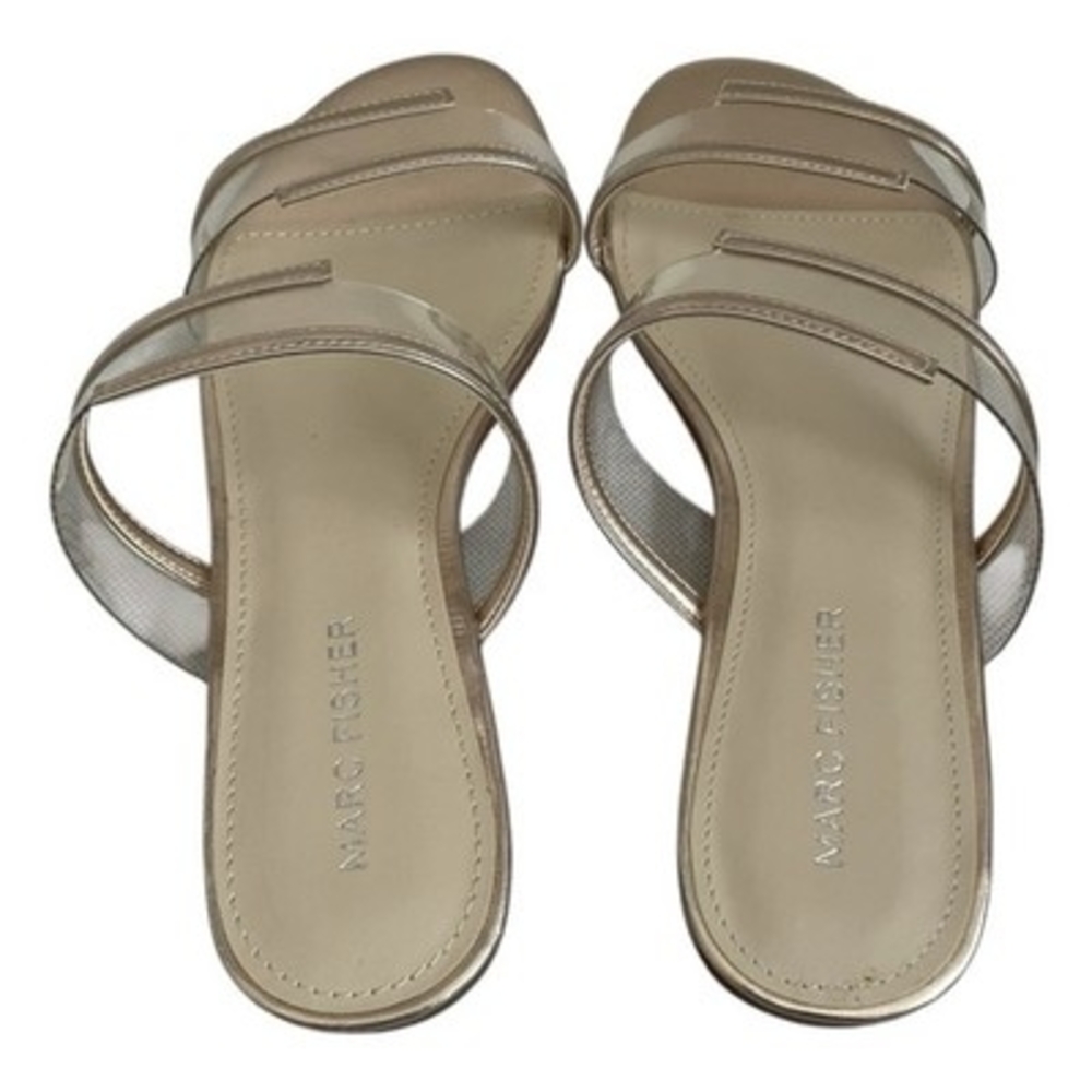 Marc Fisher Calin Flat Sandals Rose Gold Metallic Clear Vinyl Slides Size 6M NIB - Picture 7 of 8